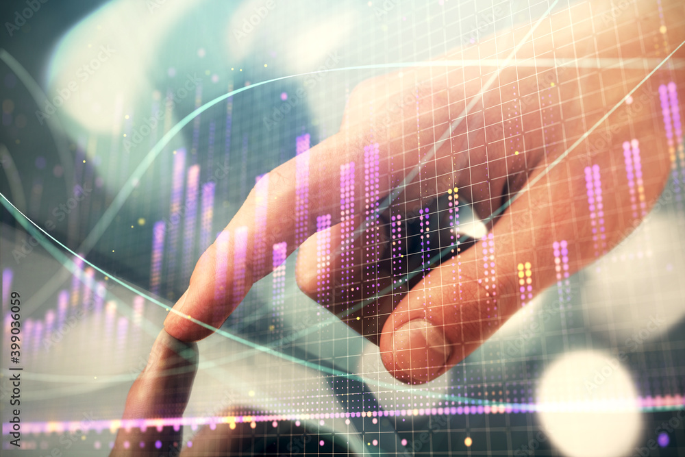 custom made wallpaper toronto digitalMulti exposure of man's hands holding and using a phone and financial chart drawing. Market analysis concept.