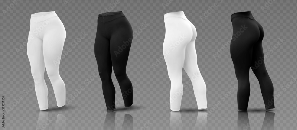 Εκτύπωση καμβά Women’s leggings mockup in  different sides, black and white isolated on a gray background