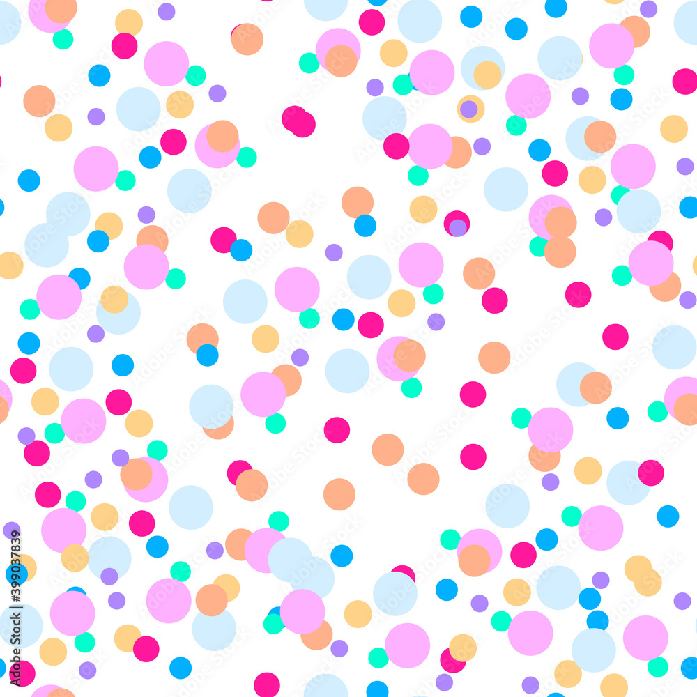 Seamless pattern with multi-colored yellow, orange, green, pink, purple, blue bright ovals on a white background. Use for fabric, textile, napkins, packaging, web design, children's things.