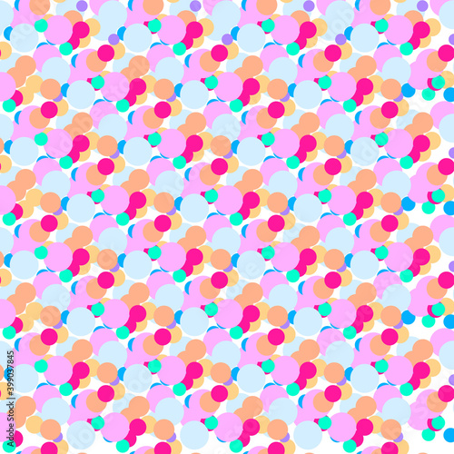 Seamless pattern with multi-colored yellow, orange, green, pink, purple, blue bright ovals on a white background. Use for fabric, textile, napkins, packaging, web design, children's things.