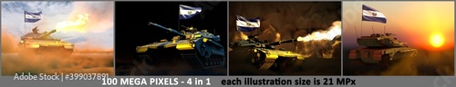 El Salvador army concept - 4 very high resolution pictures of tank with not existing design with El Salvador flag and free place for your text, military 3D Illustration