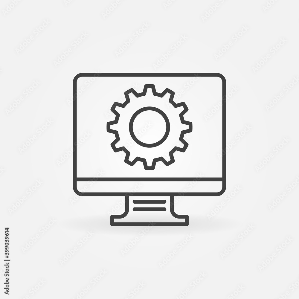 Computer Settings line icon. PC Service vector concept sign in outline style Computer Settings line icon. PC Service vector concept sign in outline style