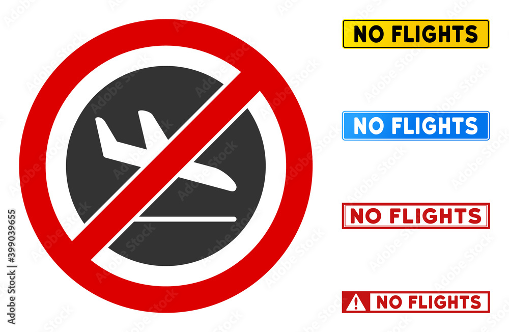 No Airplane Arrival sign with captions in rectangle frames. Illustration style is a flat iconic symbol inside red crossed circle on a white background. Simple No Airplane Arrival vector sign, No Airplane Arrival sign with captions in rectangle frames. Illustration style is a flat iconic symbol inside red crossed circle on a white background. Simple No Airplane Arrival vector sign,