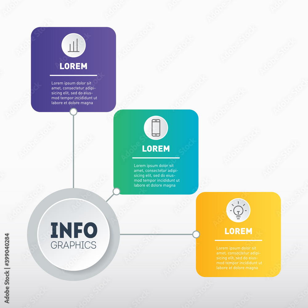 Fototapeta premium Business presentation or infographics concept with 3 options. Web Template of diagram. Vector infographic of technology or education process on light background.