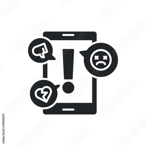 cyberbullying glyph icon. Abuse, internet harassment warning, hate, bully, social media insult. Sad face of online gossip victim. Flat pictogram. vector illustration design on white background EPS 10