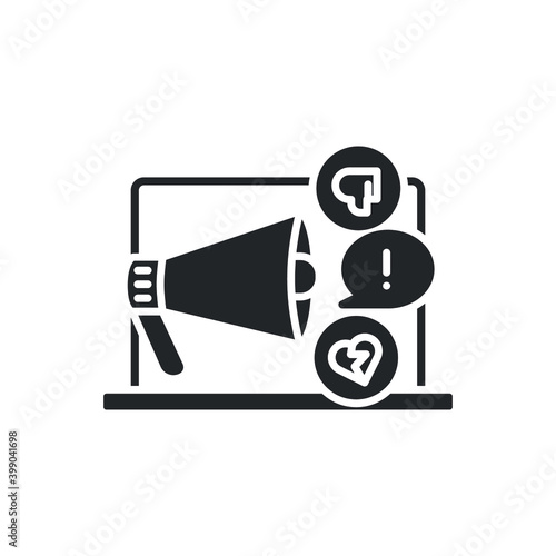 Cyberbullying solid icon. Impersonate social media bully, insult behavior. Digital harassment, emotional message. Haters online flat pictogram. Vector illustration design on white background EPS 10