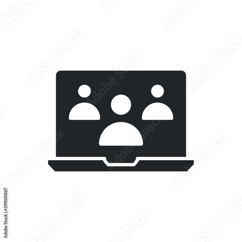Online meetup glyph icon. Team business meeting with teamwork collaboration. Business startup communication. Distant work group. Flat pictogram. Vector illustration Design on white background EPS 10