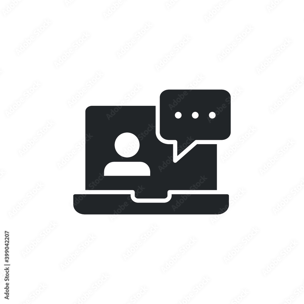 Webinar online class solid icon. Online meeting education. Virtual learning course. Teacher talking on class streaming player. Flat pictogram vector illustration Design on white background EPS 10 Webinar online class solid icon. Online meeting education. Virtual learning course. Teacher talking on class streaming player. Flat pictogram vector illustration Design on white background EPS 10