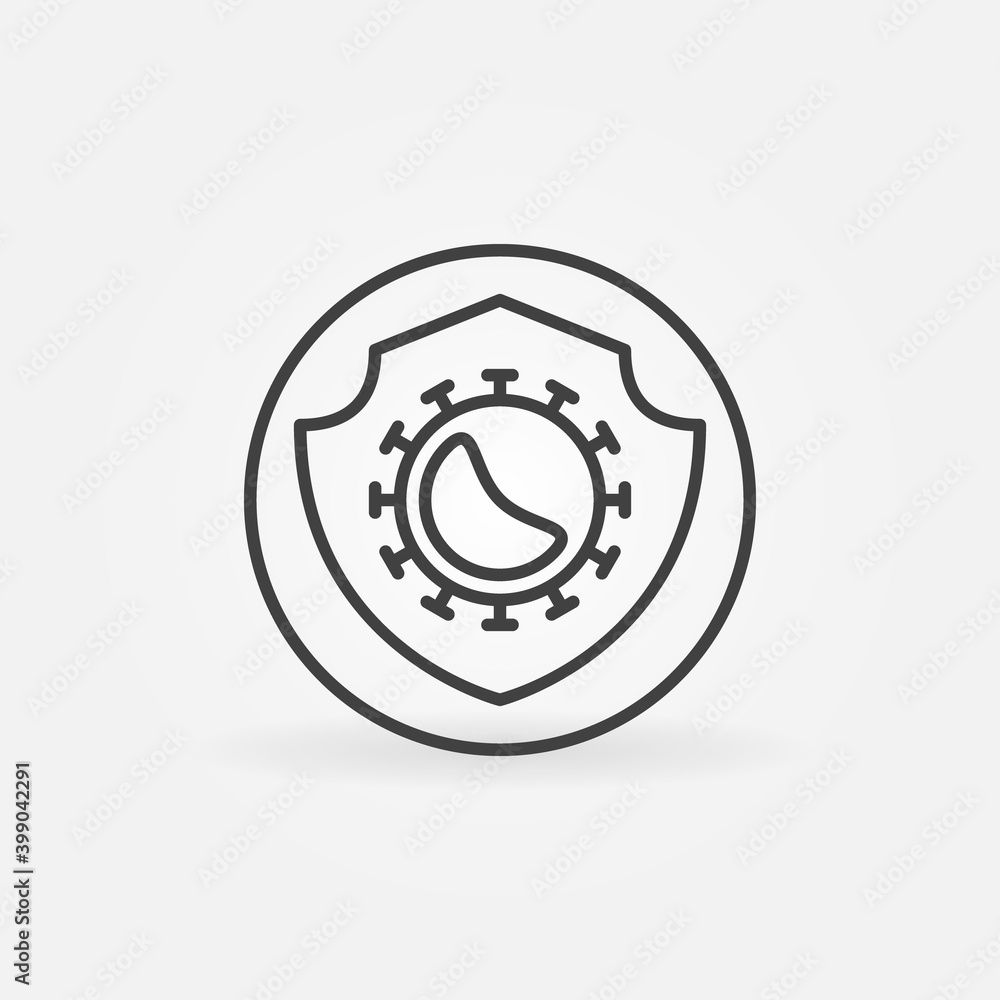 Virus and Shield in Circle vector concept icon or symbol in thin line style Virus and Shield in Circle vector concept icon or symbol in thin line style