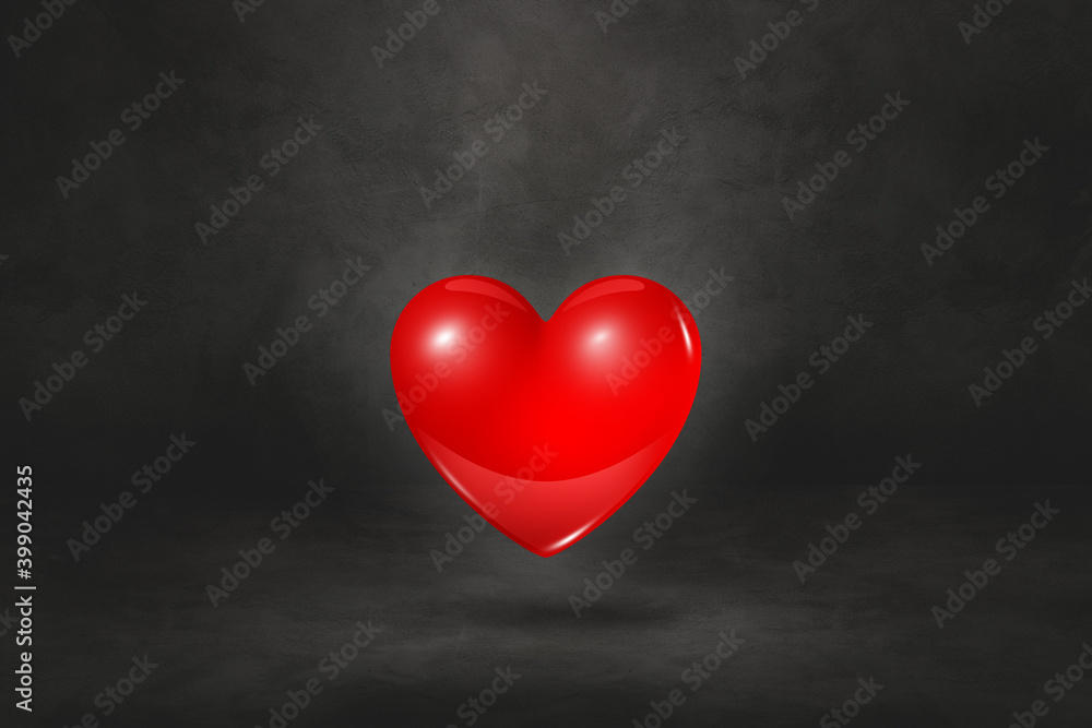 3D red heart on a black studio background