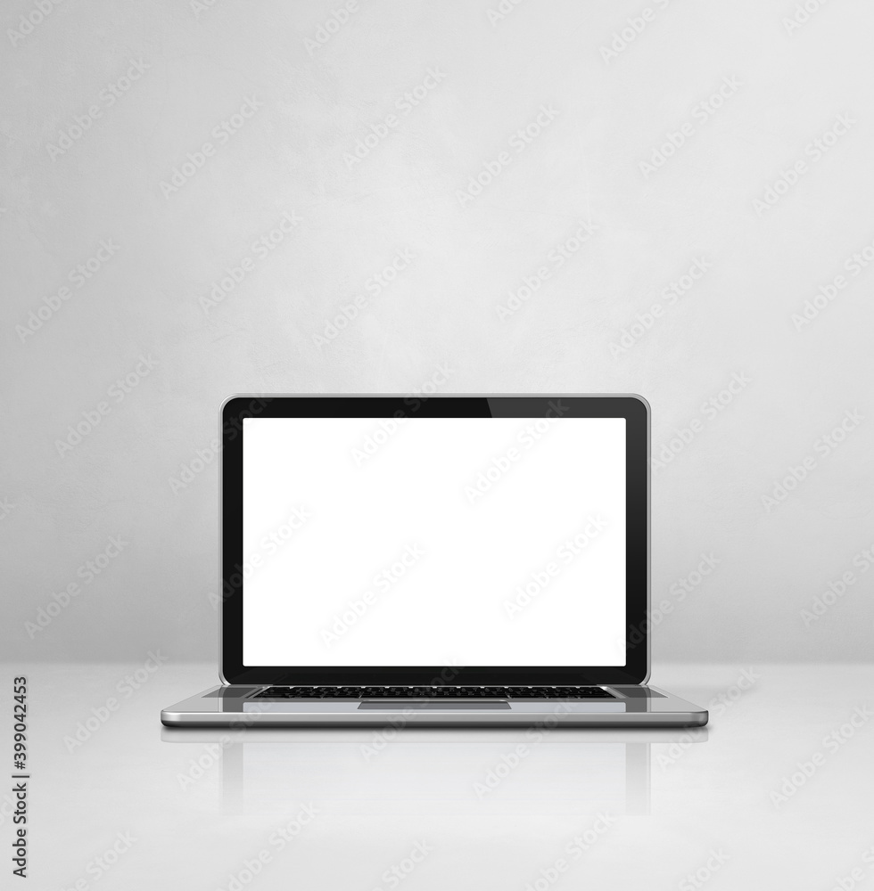 Laptop computer on white concrete office scene background Laptop computer on white concrete office scene background