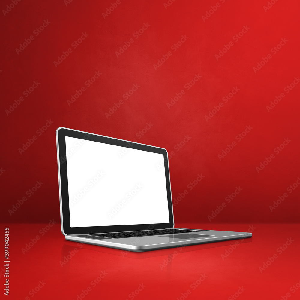 Laptop computer on red office scene background Laptop computer on red office scene background