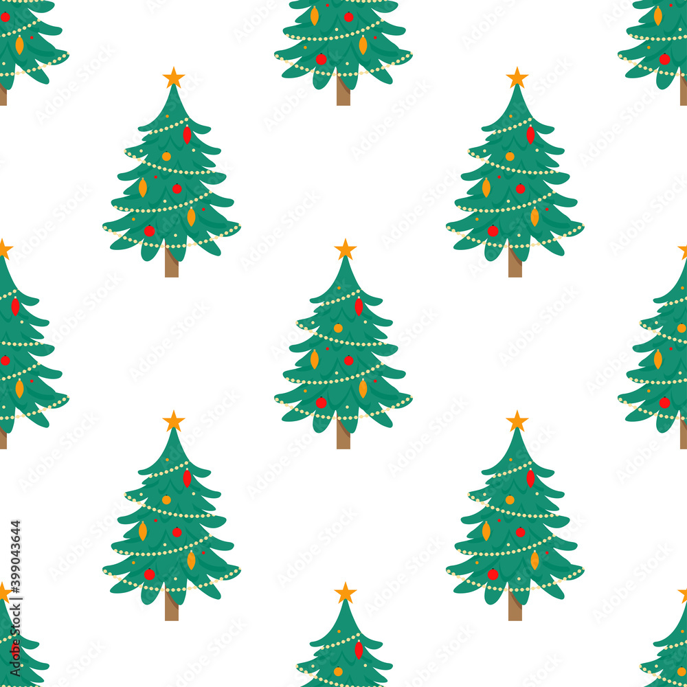Decorated Christmas Trees Seamless Repeat Pattern. Festive Christmas Pattern.