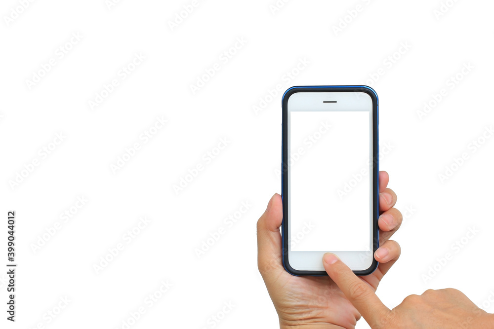 Taking photo with mobile phone on white background, Hand holding mobile smart phone with blank screen. Taking photo with mobile phone on white background, Hand holding mobile smart phone with blank screen.