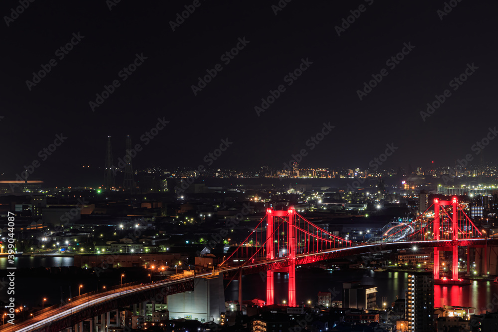 高塔山公園から見た北九州市内の夜景（新日本三大夜景）　福岡県　Kitakyusyu city 
Night view seen from Takatoyama Park