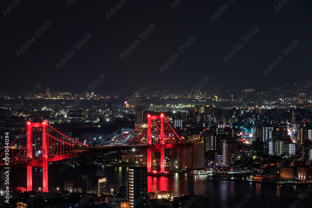 高塔山公園から見た北九州市内の夜景（新日本三大夜景）　福岡県　Kitakyusyu city 
Night view seen from Takatoyama Park