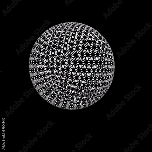 wireframe ball with patterns on a black background.3d rendering, 3d illustration. © t2k4