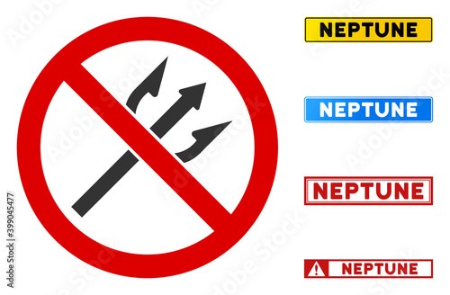 No Trident Fork sign with titles in rectangular frames. Illustration style is a flat iconic symbol inside red crossed circle on a white background. Simple No Trident Fork vector sign,