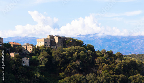 Ancient mountain village in the Balagne region of Corsica. Tourism and vacation concept.