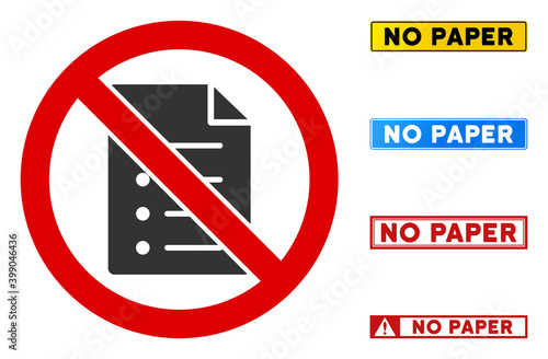 No List Page sign with titles in rectangular frames. Illustration style is a flat iconic symbol inside red crossed circle on a white background. Simple No List Page vector sign, designed for rules,