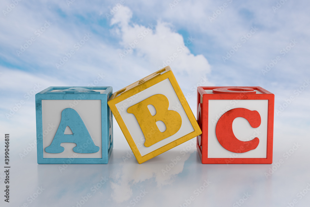 ABC Blocks on Cloud Background. 3D Rendering ABC Blocks on Cloud Background. 3D Rendering