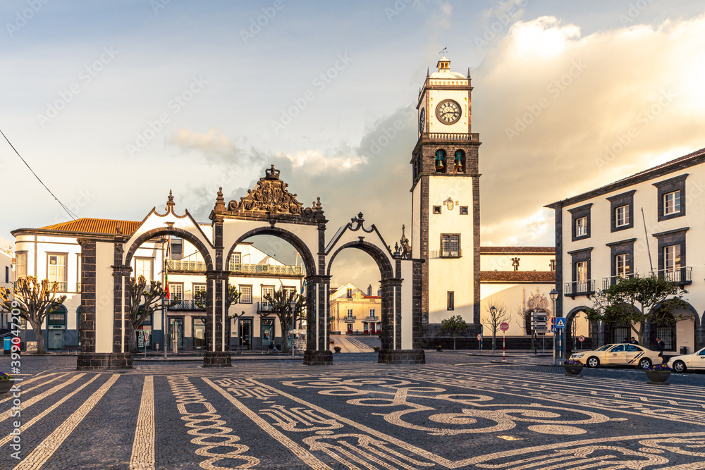 Fototapeta premium Azores Islands Architecture. Historical city center of Ponta Delgada in Azores, Portugal.