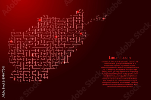 Afghanistan map from red pattern of the maze grid and glowing space stars grid. Vector illustration. © elenvd