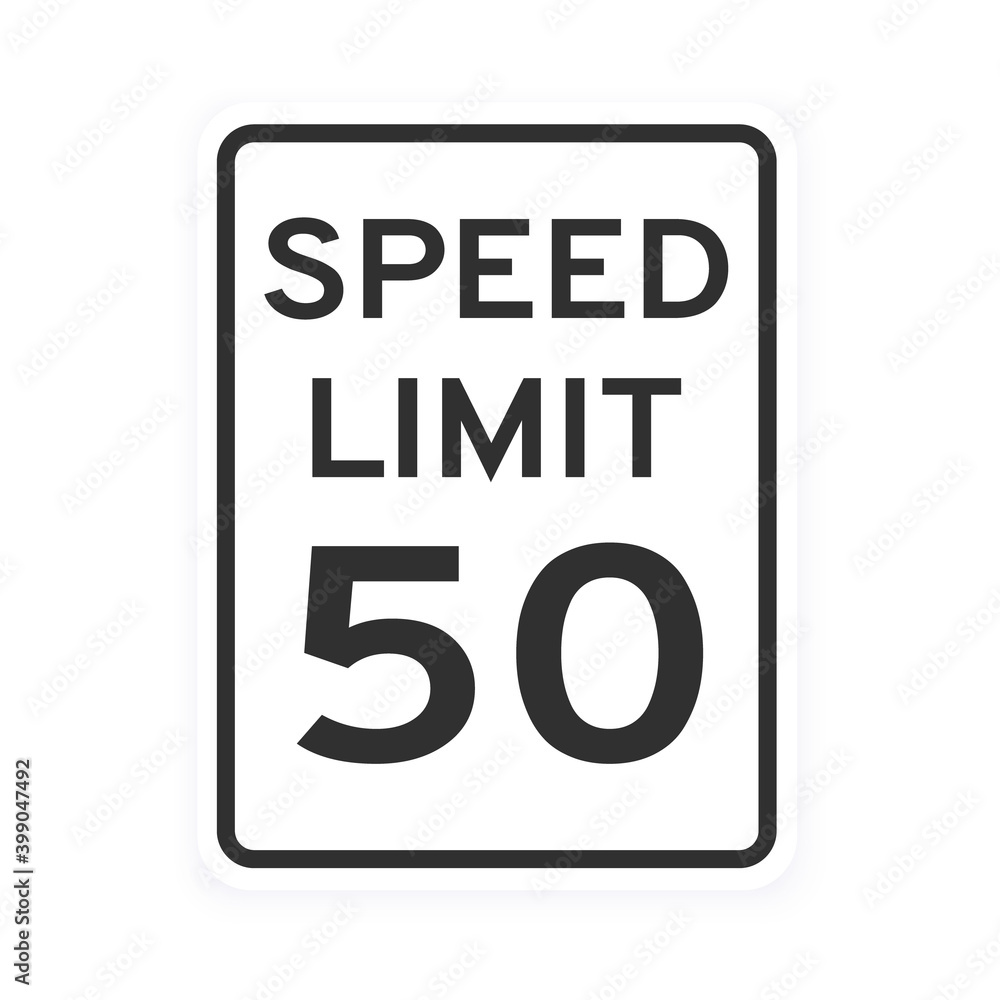 Speed limit 50 road traffic icon sign flat style design vector illustration isolated on white background. Vertical standard road sign with text and number 50. Speed limit 50 road traffic icon sign flat style design vector illustration isolated on white background. Vertical standard road sign with text and number 50.