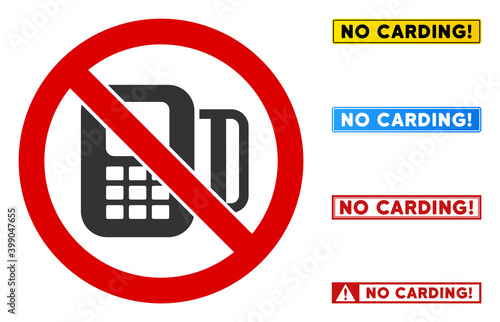 No Card Processor sign with messages in rectangle frames. Illustration style is a flat iconic symbol inside red crossed circle on a white background. Simple No Card Processor vector sign,