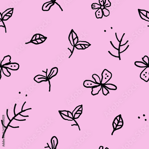 Seamless pattern with abstract flowers on pink background