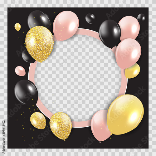 Abstract greeting card for the holiday Background with balloons. Vector Illustration EPS10. Square Template for social networks and messengers on transparent background