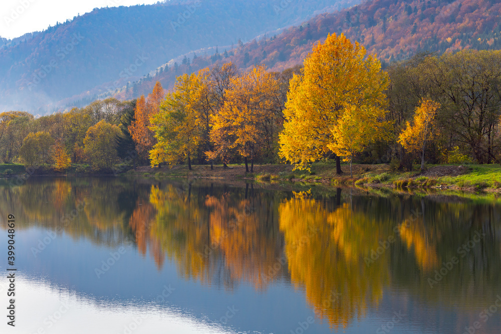Carpathians. Picturesque lake in autumn.