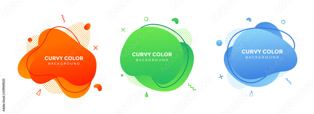Naklejka Modern liquid abstract element graphic gradient flat style design fluid vector colorful illustration set banner simple shape template for presentation, flyer, isolated on white background.