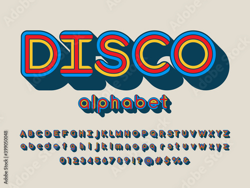 A groovy hippie style alphabet design with uppercase, lowercase, numbers and symbols