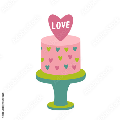 Happy Valentine s Day greeting card  February 14 with cake and hearts. Suitable for social media posts  mobile apps  banner designs  and online advertisements.