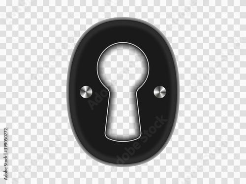 Keyhole with a through hole with a shadow. Vector overlay Template. Object on an isolated transparent background.
