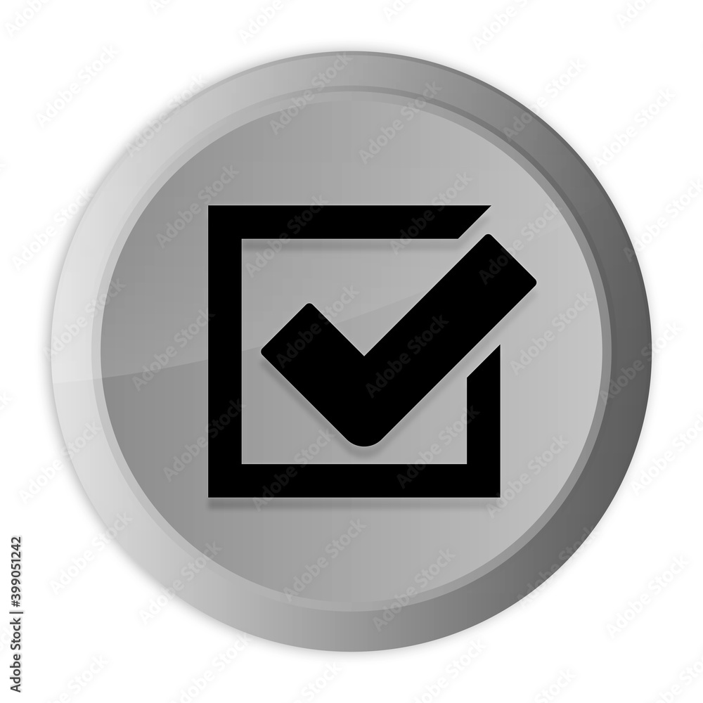 Check box icon metal silver round button metallic design circle isolated on white background black and white concept illustration Check box icon metal silver round button metallic design circle isolated on white background black and white concept illustration