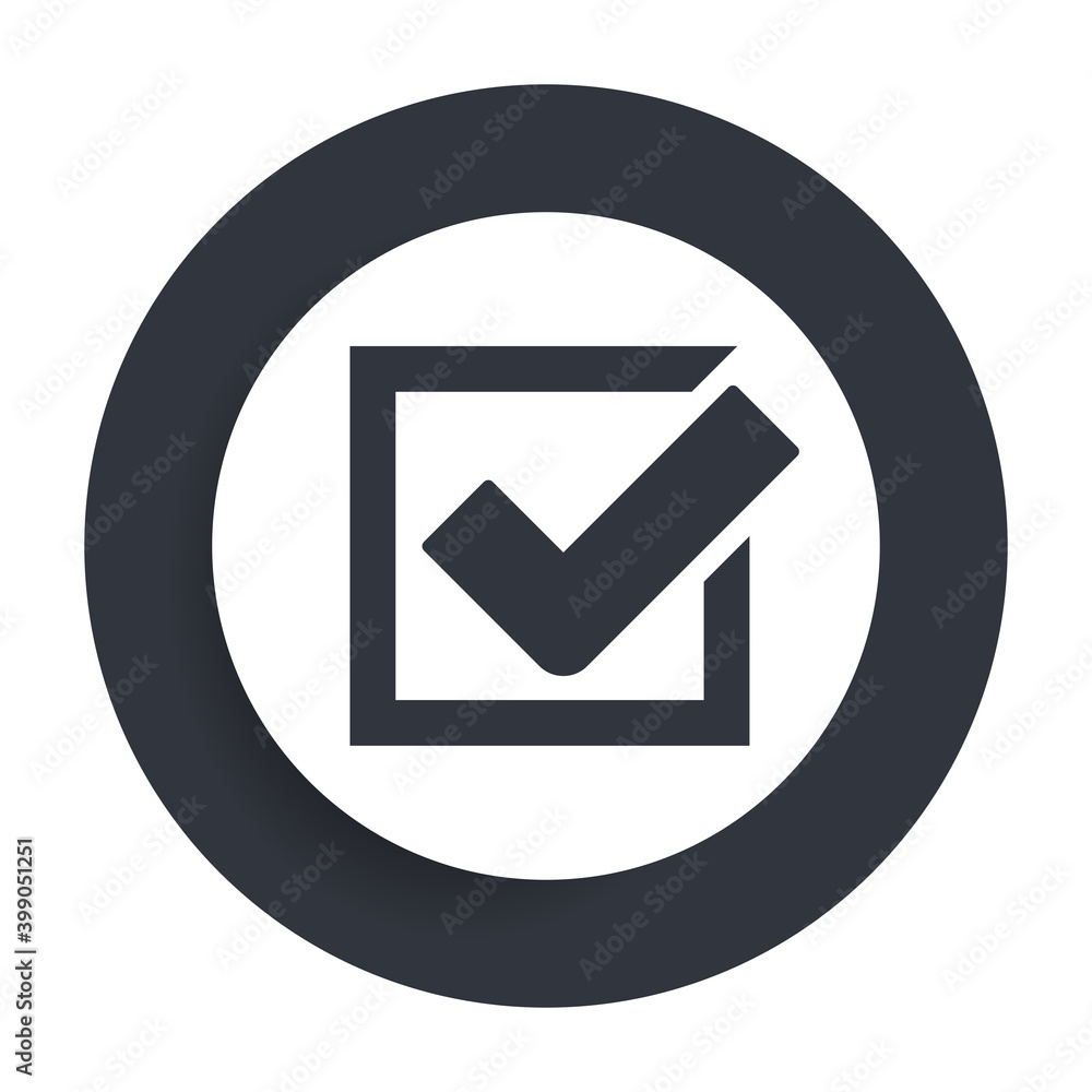 Check box icon flat vector round button clean black and white design concept isolated illustration Check box icon flat vector round button clean black and white design concept isolated illustration