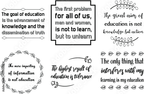 Set of Calligraphy Quotes Sayings for print about Education learning and knowledge