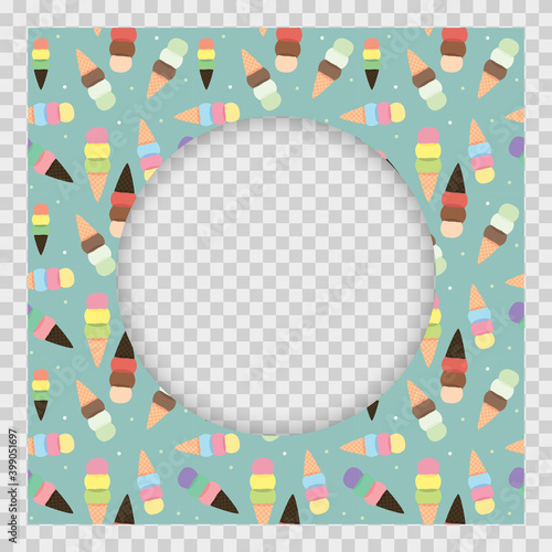 Baby Shower Invitation with ice cream background. Vector Illustration EPS10.Square Template for social networks and messengers on a transparent background.