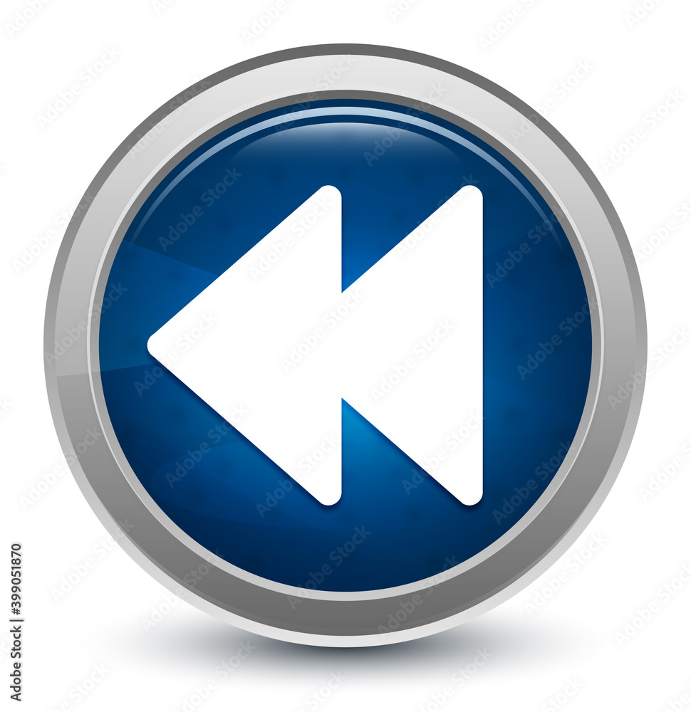 Jump backward icon starburst shiny blue round button illustration design concept Jump backward icon starburst shiny blue round button illustration design concept