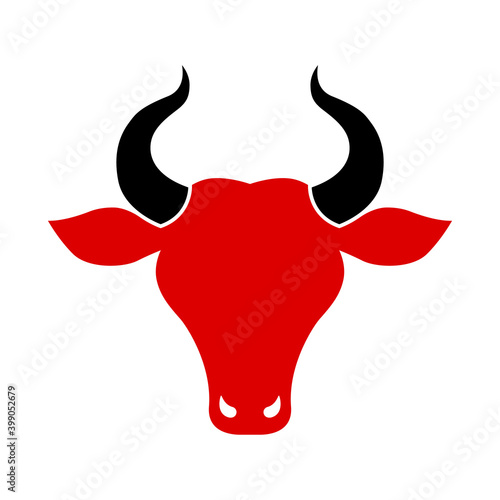 Vector silhouette of a bull, logo with a bull's head. Head of a horned animal, sign of a calf. Vector bull head, calm pose. Bull 2021, symbol of the new year.