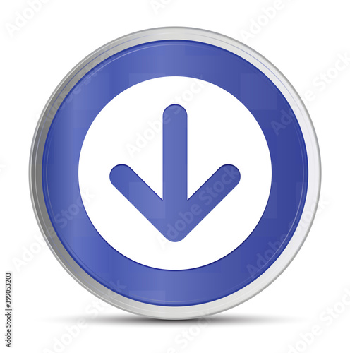 Down arrow icon prime blue round button vector illustration design silver frame push button
