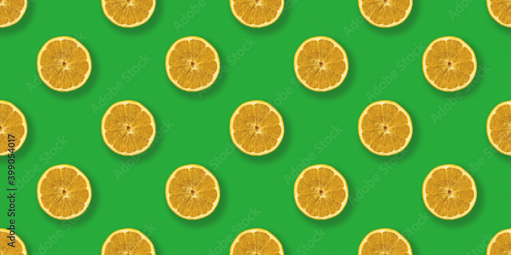 Lemon seamless pattern pop art flat lay design, food on green background, banner, eating concept Lemon seamless pattern pop art flat lay design, food on green background, banner, eating concept