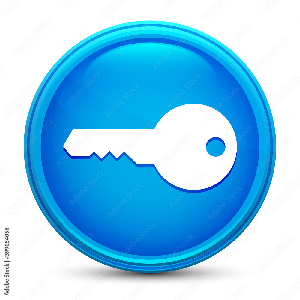 Key icon glass shiny blue round button isolated design vector illustration Key icon glass shiny blue round button isolated design vector illustration