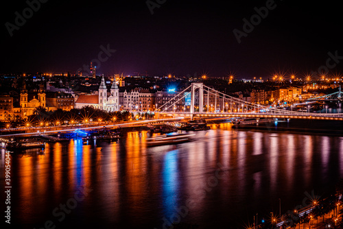 Hungarian parliament building, Budapest, chain bridge, at night, summer © Simon S.