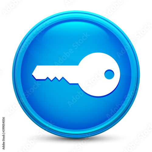 Key icon glass shiny blue round button isolated design vector illustration