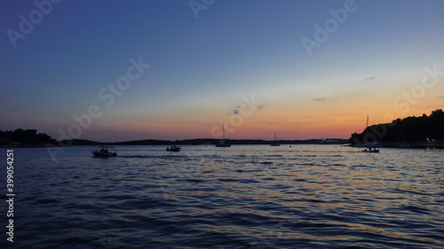 Sunset on Hvar Island Croatia with boats