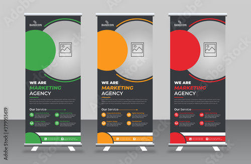 Business rollup banner template design, modern x banner design, stand template, and flag-banner advertising. Vector illustration