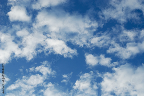 Scattered white cloud in high sky atmosphere. Natural fluffy cloud in light blue sky background sunny day.